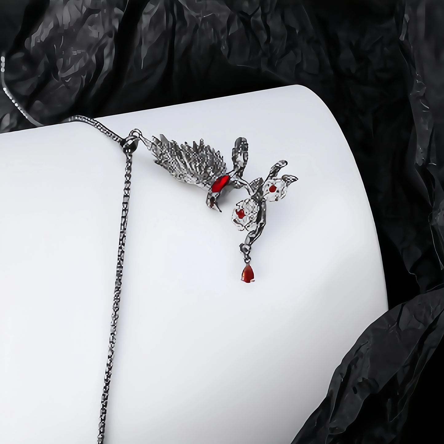 Dark Gothic Raven Rose Necklace