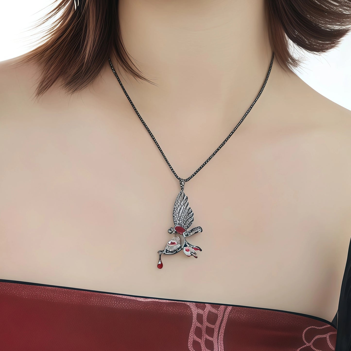 Dark Gothic Raven Rose Necklace