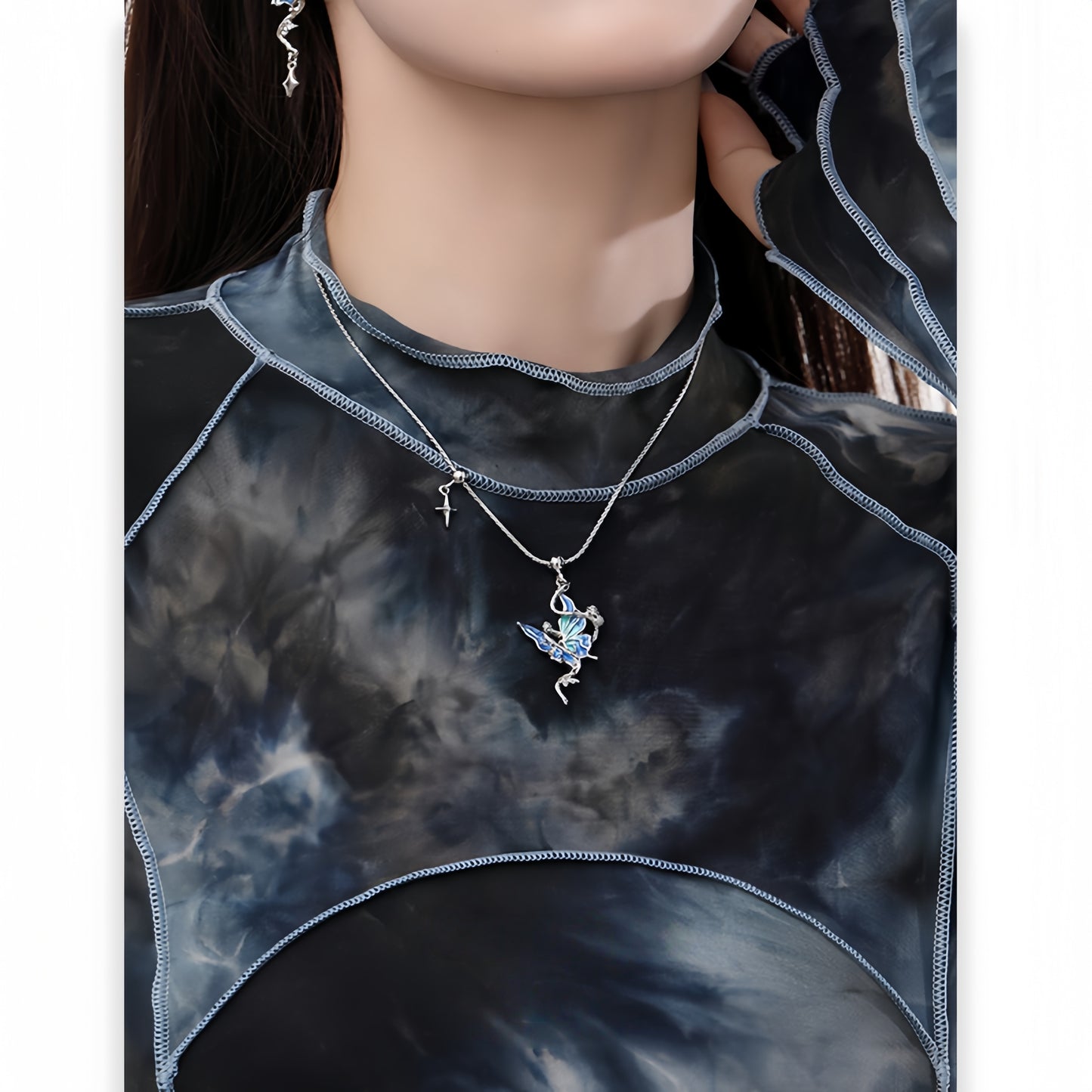 Y2K Style Blue Butterfly & Snake Necklace