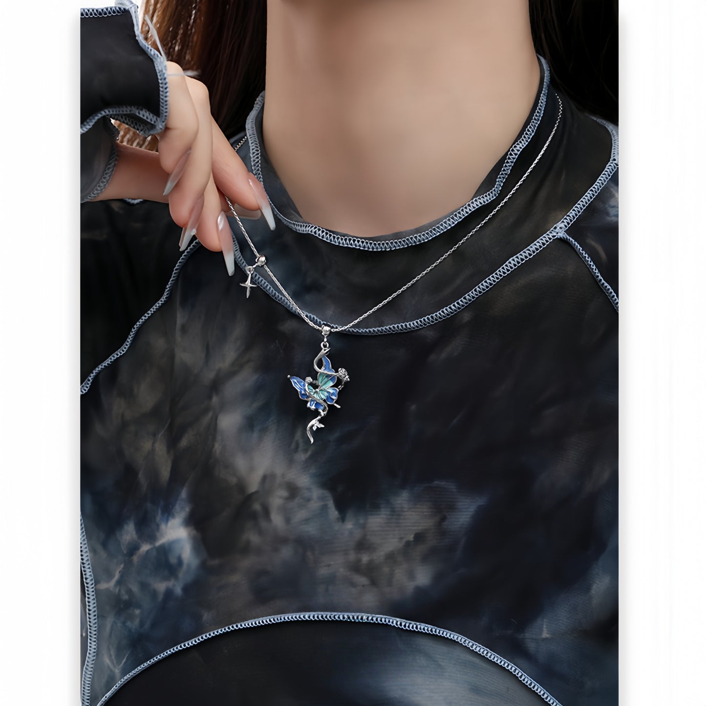 Y2K Style Blue Butterfly & Snake Necklace