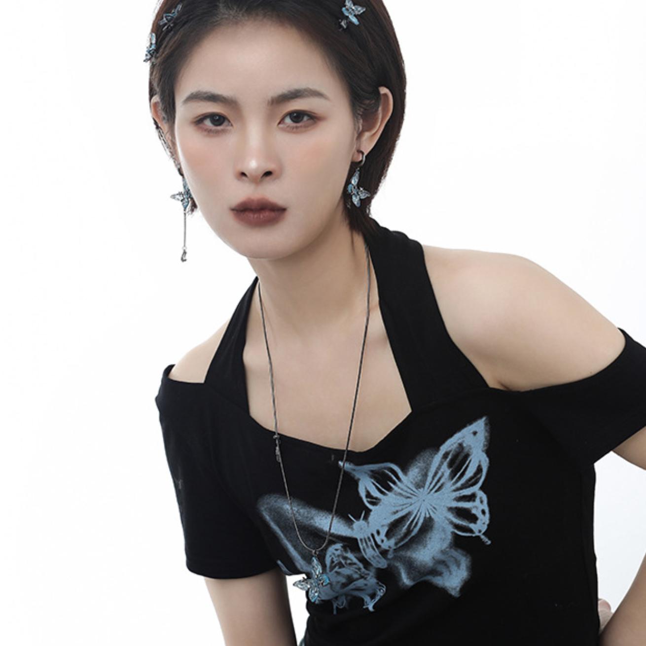 Designer Süßes Mädchen Blaue Schmetterling Halskette