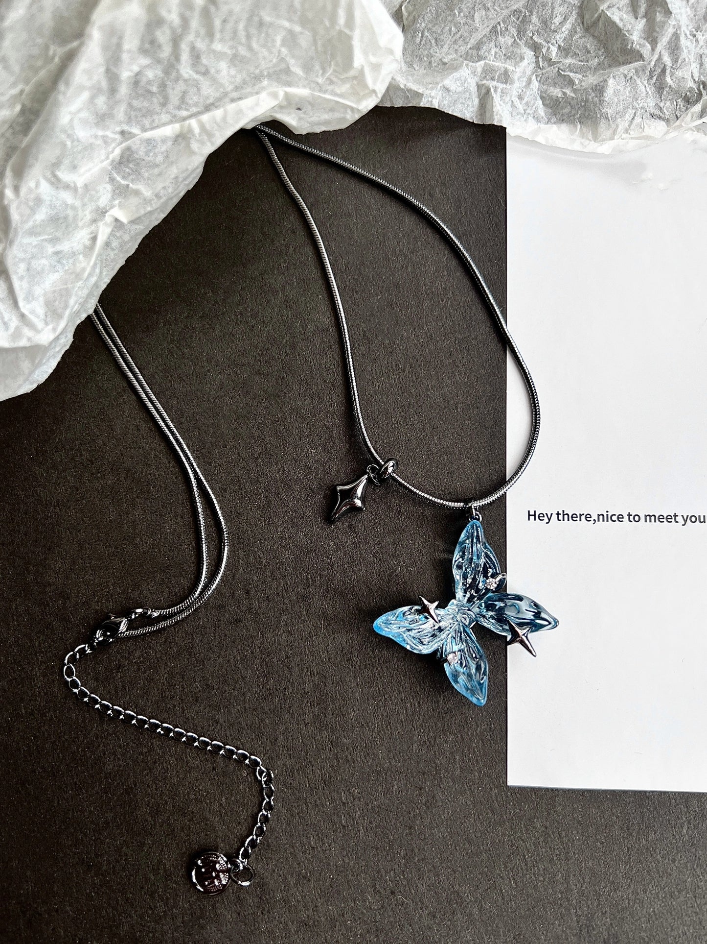 Designer Süßes Mädchen Blaue Schmetterling Halskette