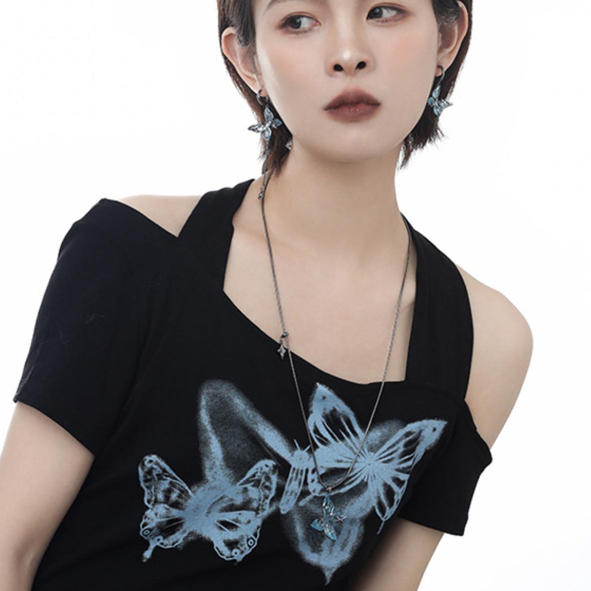 Designer Süßes Mädchen Blaue Schmetterling Halskette