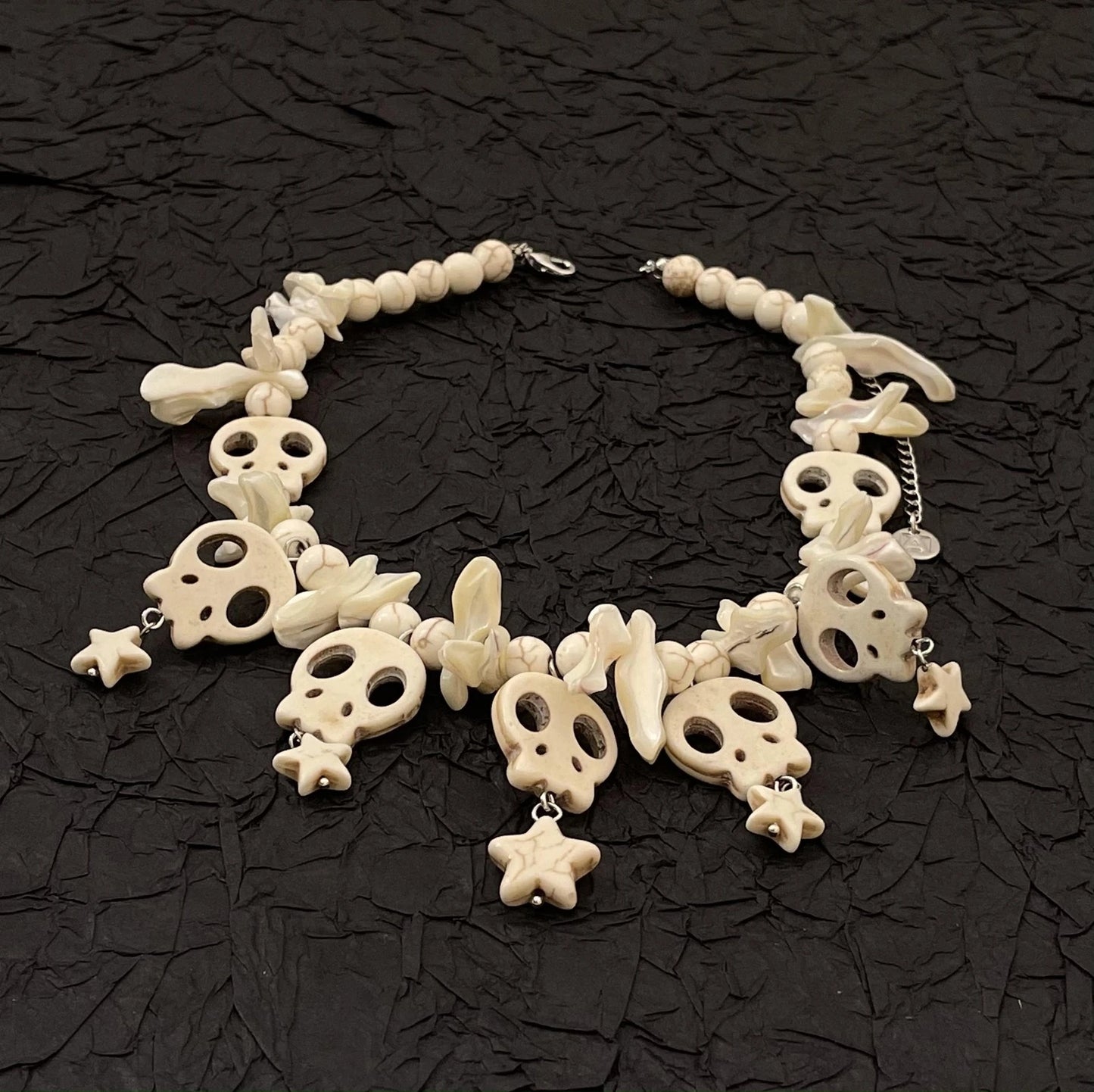 Gothic Unisex Weißer Totenkopf Stern Choker Halskette