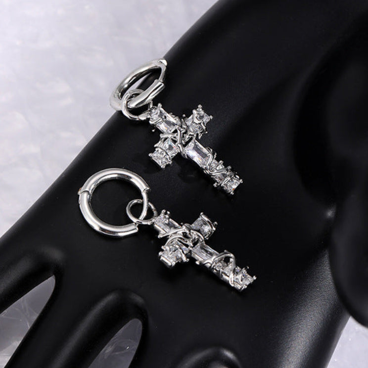 Y2K Shining Thorn Cross Hoop Earrings
