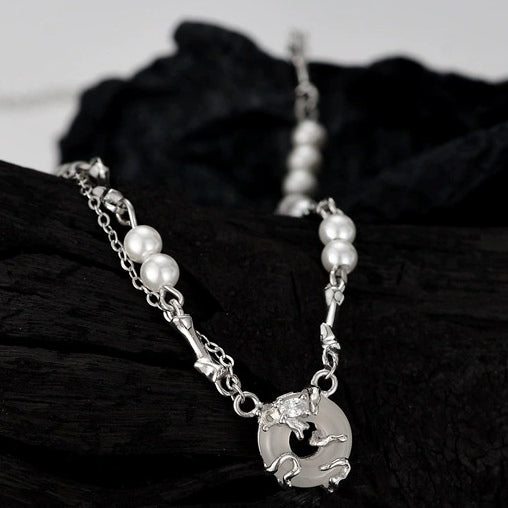 S925 Silber Frauen Elegante Weiße Runde Jade Shell Perle Halskette