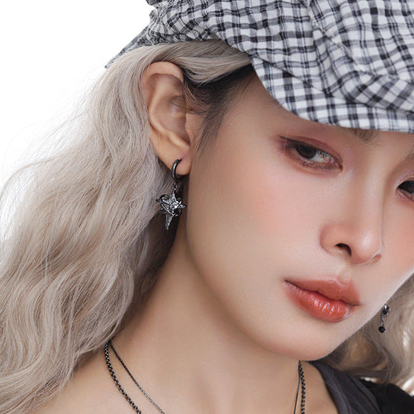 Y2K Goth Black Star & Heart Hoop Earrings