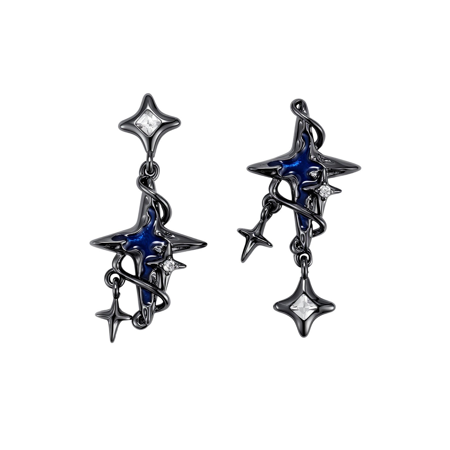 Goth Dark Blue Star Asymmetric Stud Earrings For Dainsleif