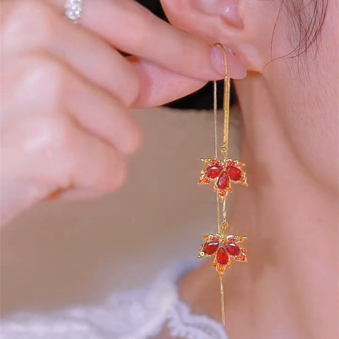 Kazuha Orange Maple Leaf Threader Earrings