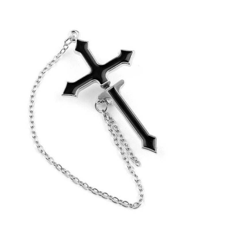 Schicker Unisex-Ohrring mit schwarzer Kreuzquaste