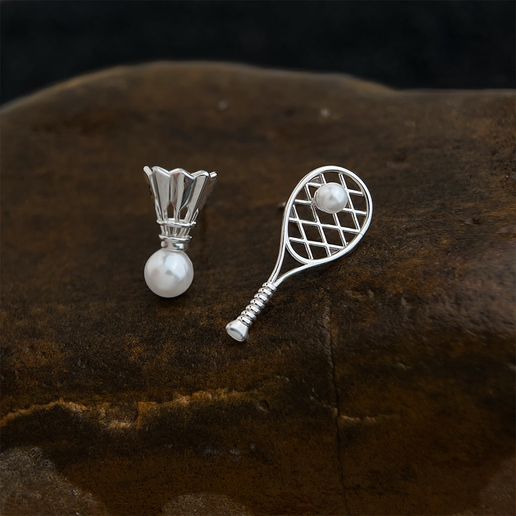 Silver Unique Badminton Stud Earrings