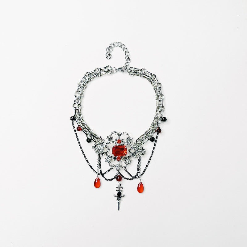 Y2K Gothic Rote Strass Perlen Choker Halskette