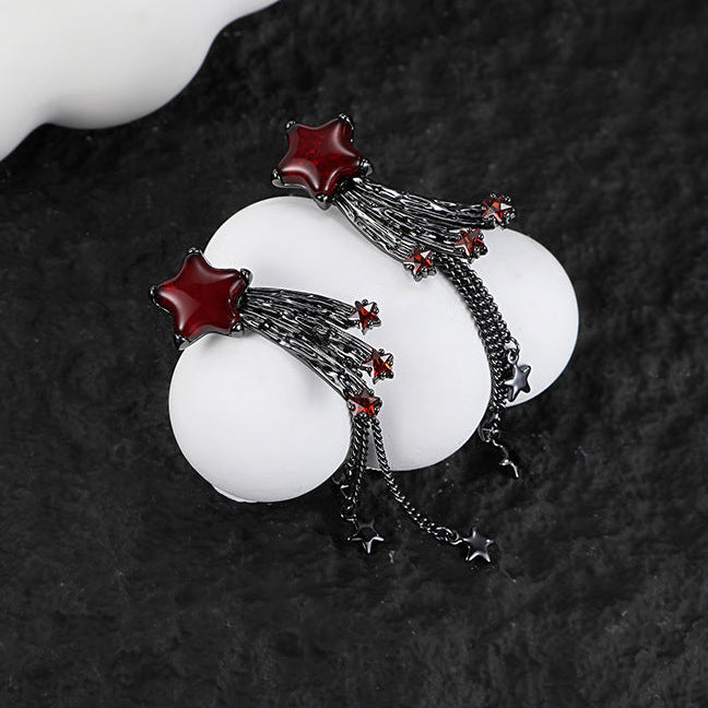 Goth Scarlet Black Meteor Tassel Earrings