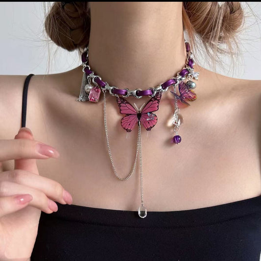Y2K Sweet Girl Purple Butterfly Choker Necklace