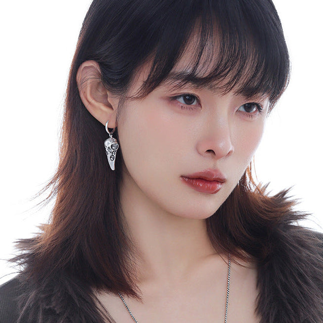 Goth Dark Raven Skull Hoop Earrings