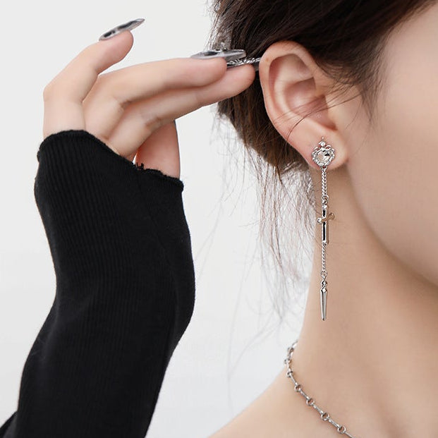 Y2K Gothic Punk Cross Rhinestone Asymmetrical Earrings