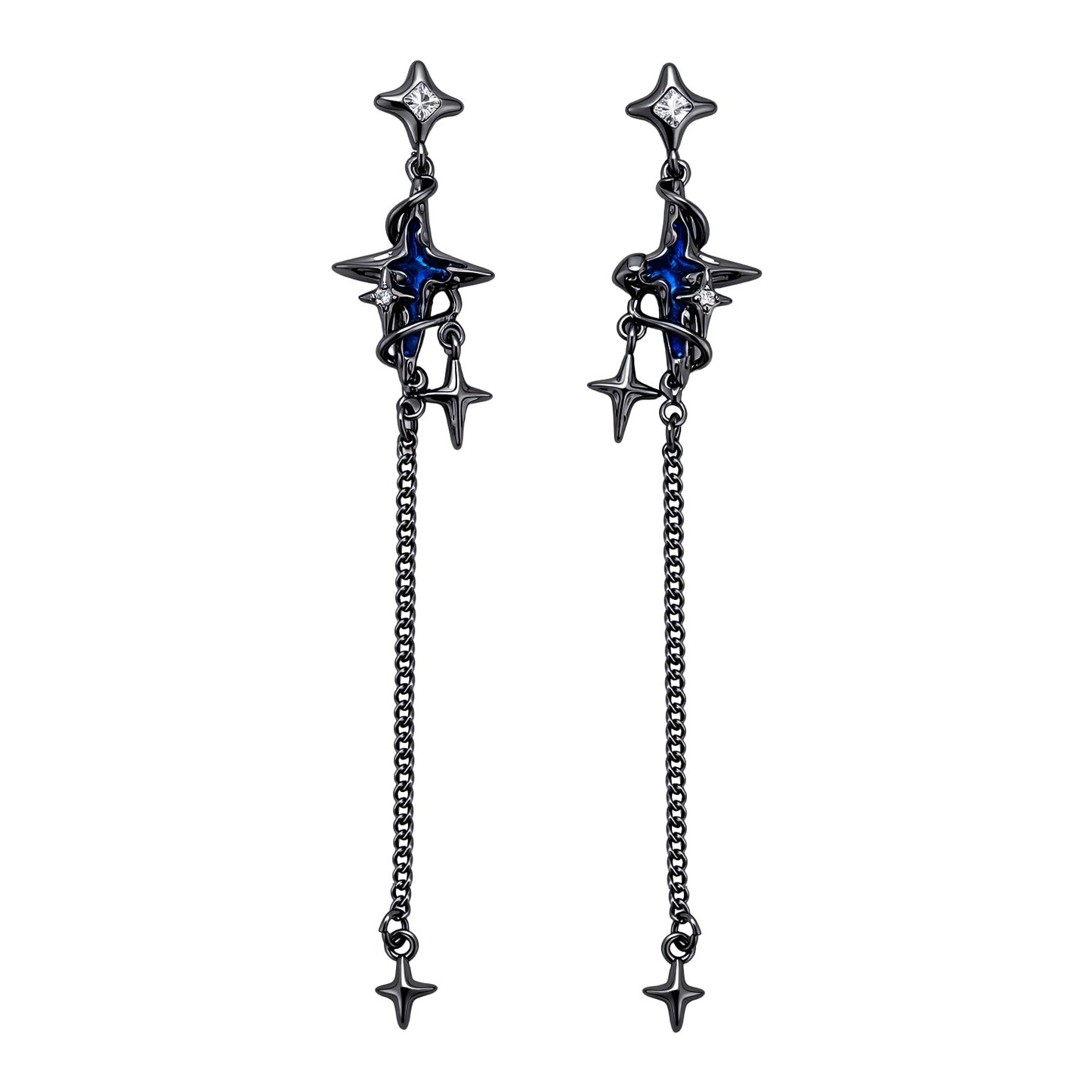 Goth Dark Blue Star Long Tassel Earrings For Dainsleif