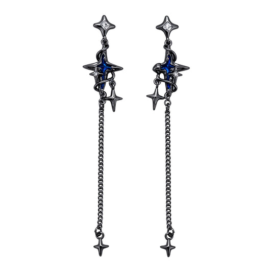 Goth Dark Blue Star Long Tassel Earrings For Dainsleif
