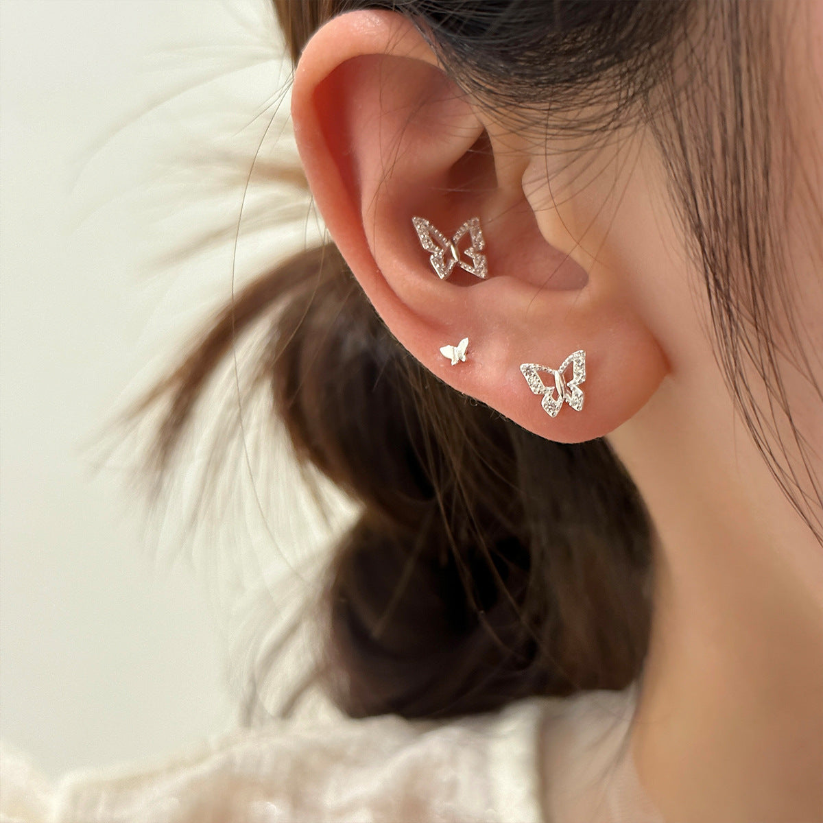 999 Sterling Silver Openwork Butterfly Stud Earrings