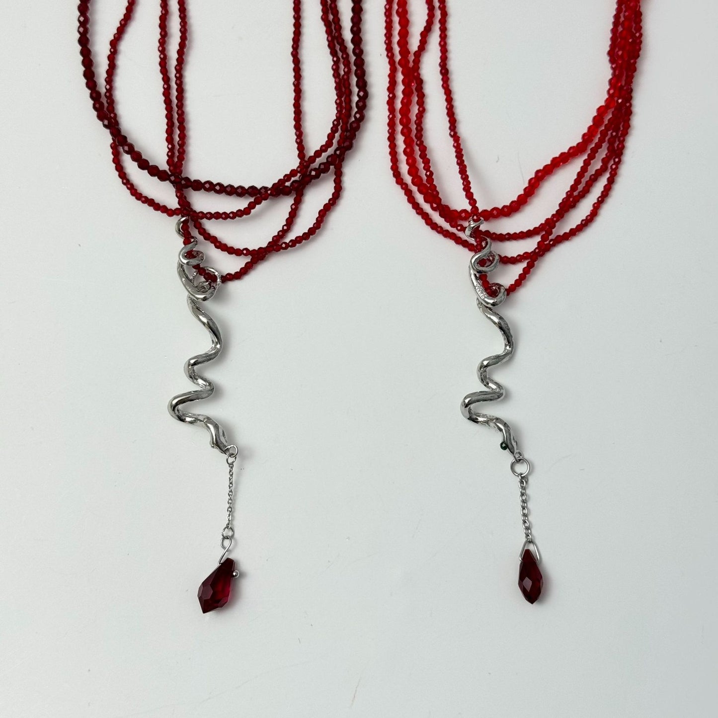 Red Crystal Beads Layered Snake Necklaces
