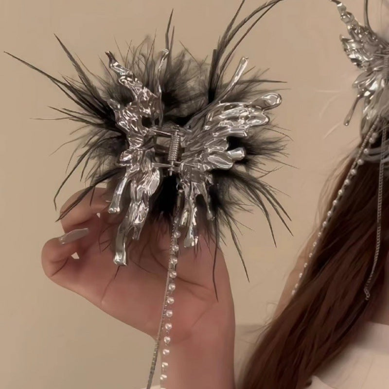 Sweet Girl Feather Metal Butterfly Hair clip