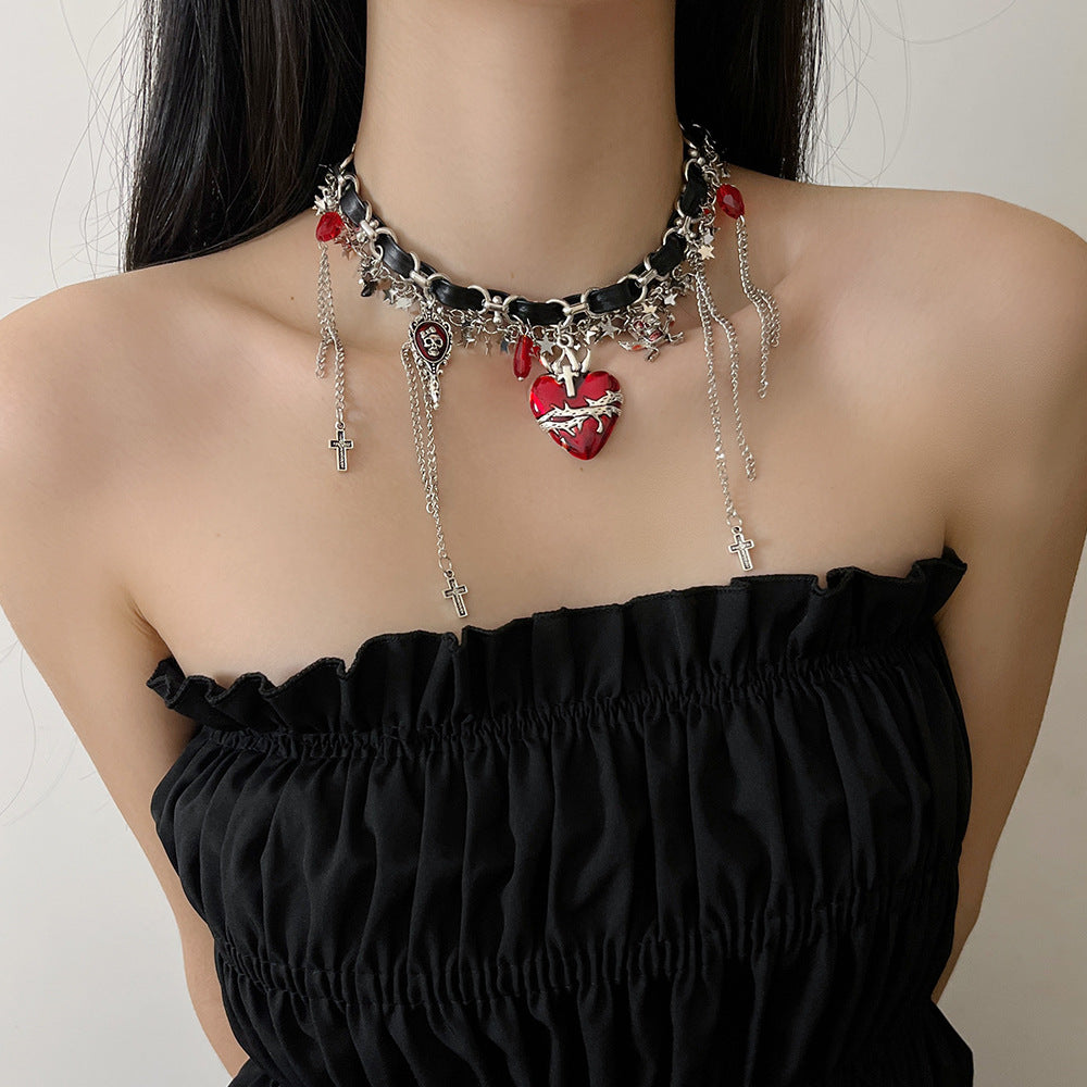 Y2K Spicy Girl Chic Rote Herz Quaste Choker Halskette