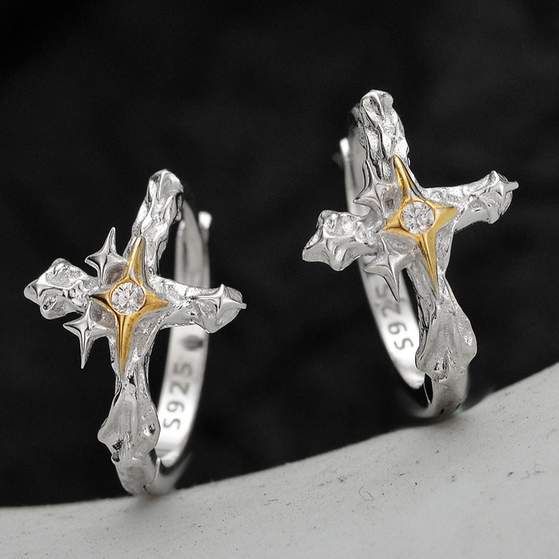 S925 Sterling Silver Cross Star Earrings