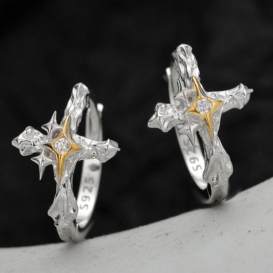 S925 Sterling Silver Cross Star Earrings