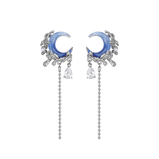 Y2K Blue Moon Rhinestone Tassel Earrings