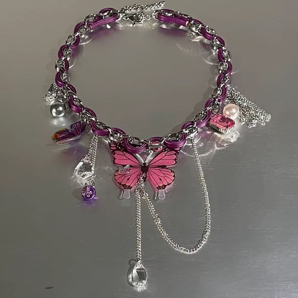 Y2K Sweet Girl Purple Butterfly Choker Necklace