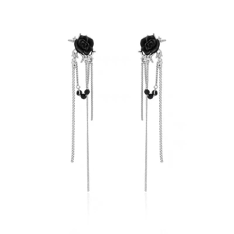 Y2K Süße Damen Schwarze Rose Quaste Kronleuchter Manschettenohrring