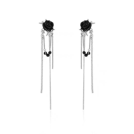 Y2K Süße Damen Schwarze Rose Quaste Kronleuchter Manschettenohrring
