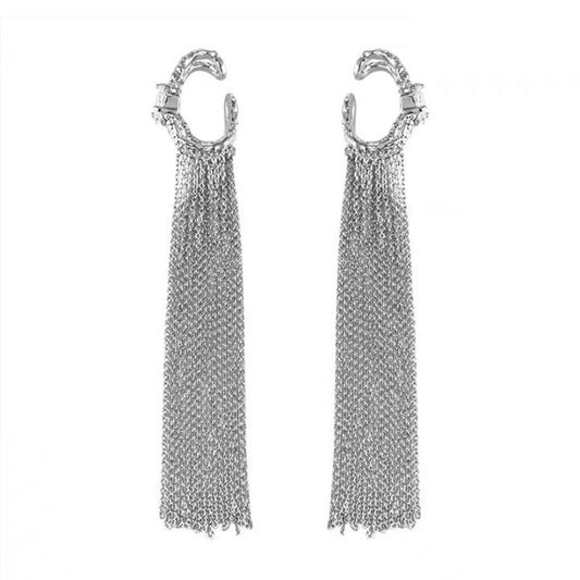 Silver Women Rhinestone Long Tassel Ear Cuff(no ear piercing)