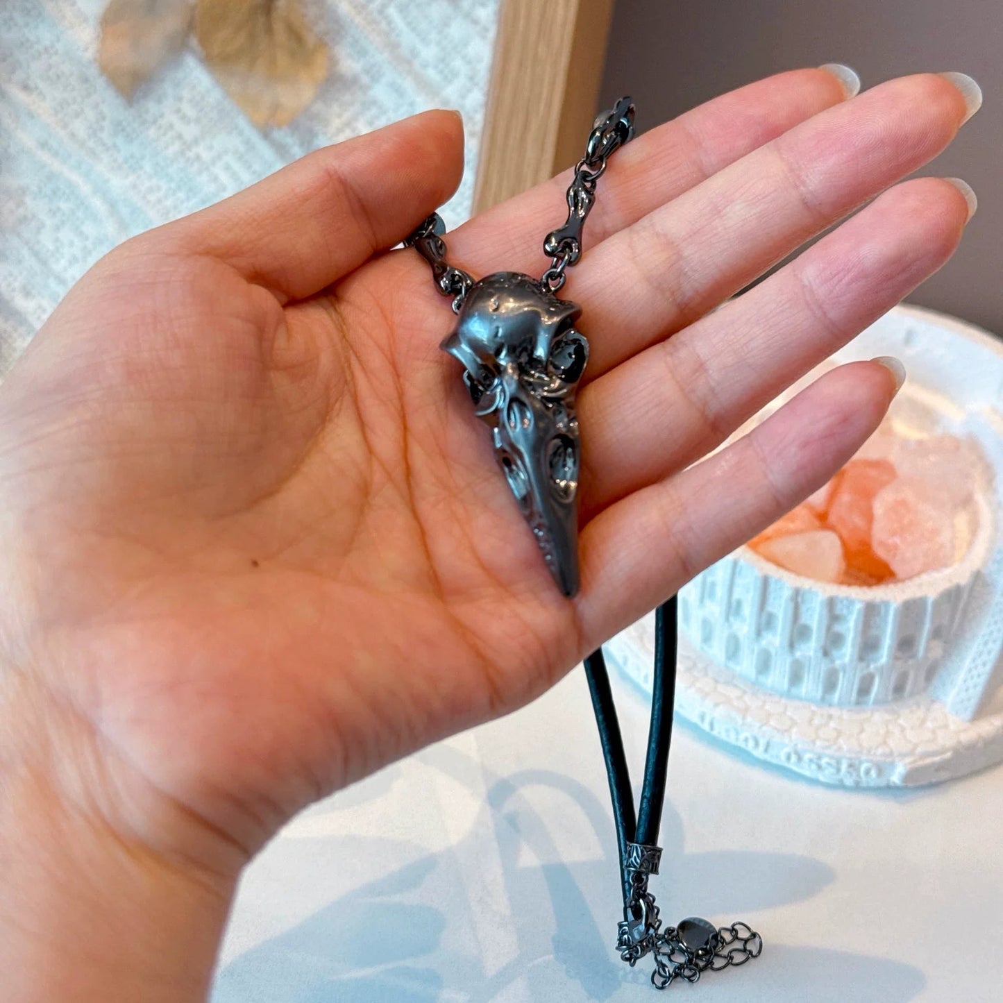 Goth Dark Raven Skull Choker Necklace