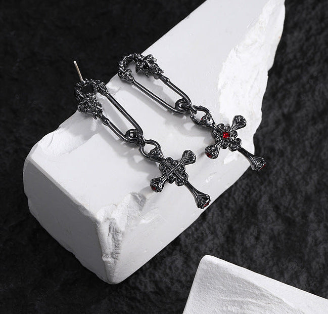 Goth Vintage Pin-shaped Cross Stud Earrings