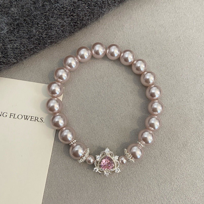 Sweet Heart & Rose Zircon Pearl Bracelet