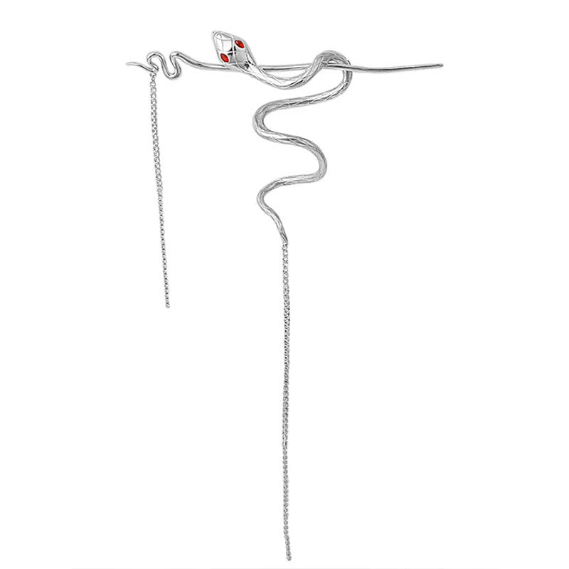 Schicke silberne Schlangen-Haarnadel für langes Haar, Unisex