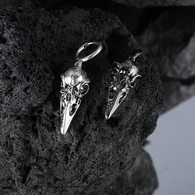Goth Dark Raven Skull Hoop Earrings
