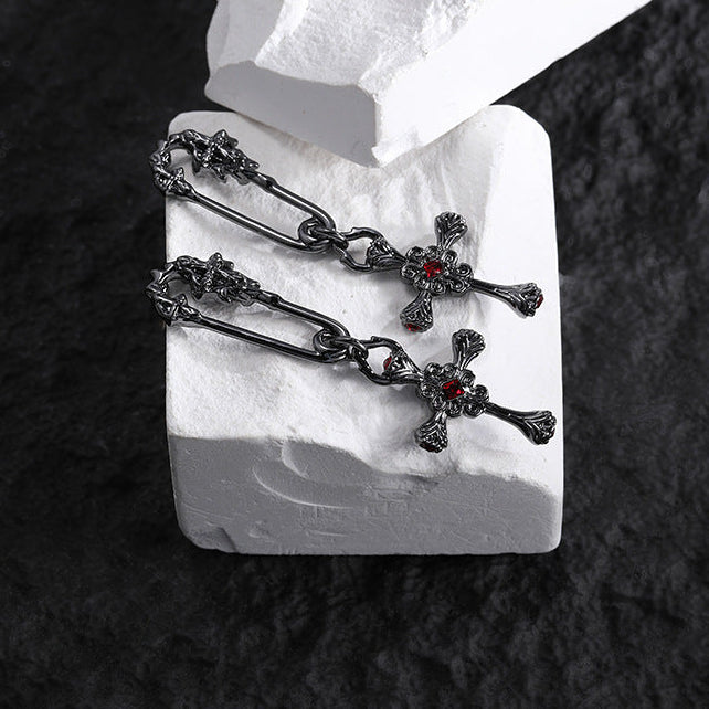 Goth Vintage Pin-shaped Cross Stud Earrings