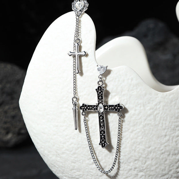 Y2K Gothic Punk Cross Rhinestone Asymmetrical Earrings