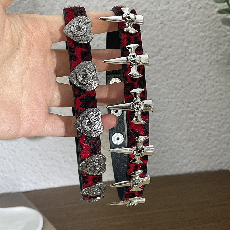 Punk Gothic Weinrot Leopardenmuster Herz/Kreuz Choker Halskette
