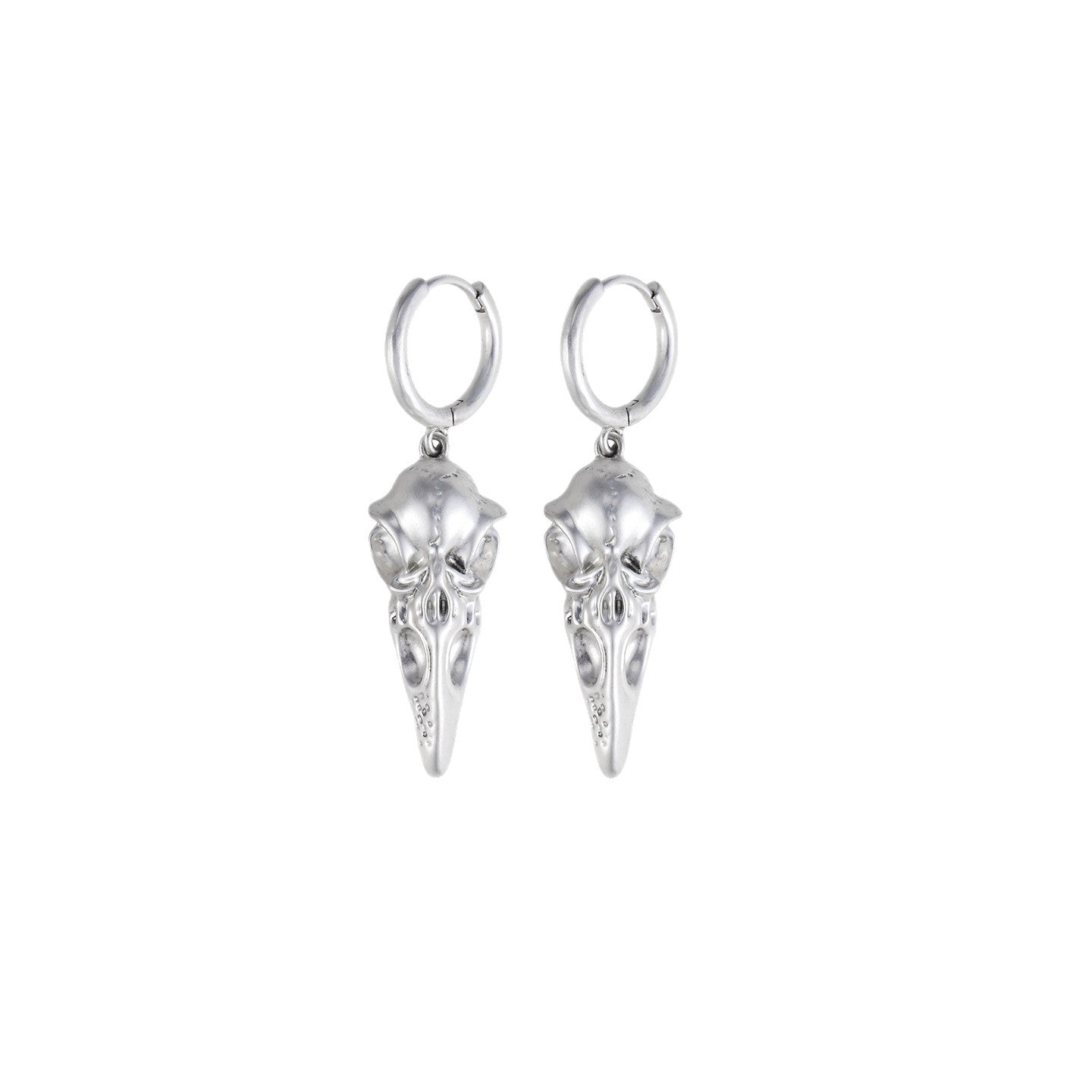 Goth Dark Raven Skull Hoop Earrings
