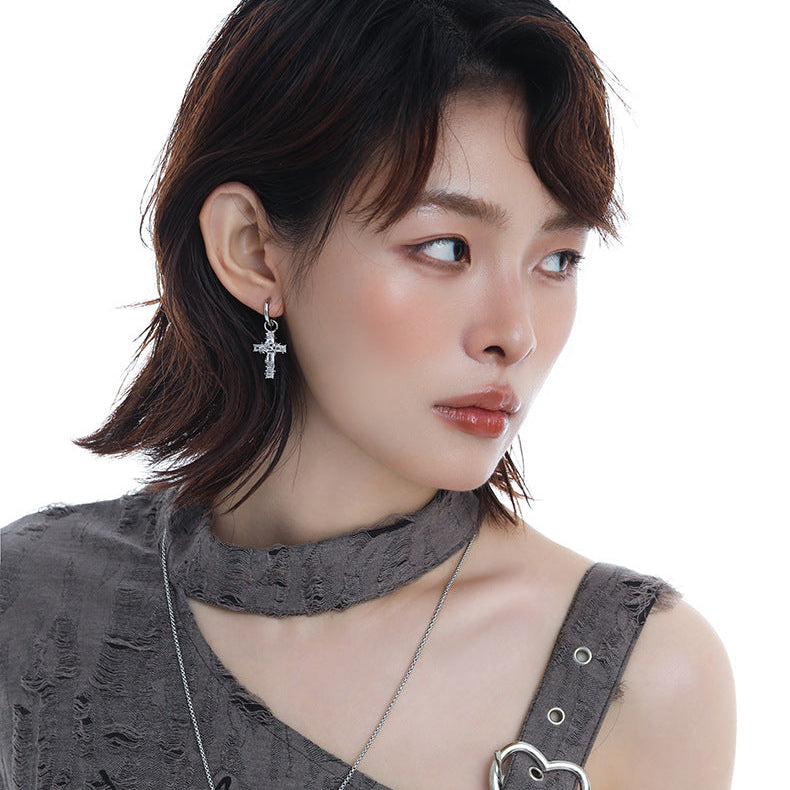 Y2K Shining Thorn Cross Hoop Earrings