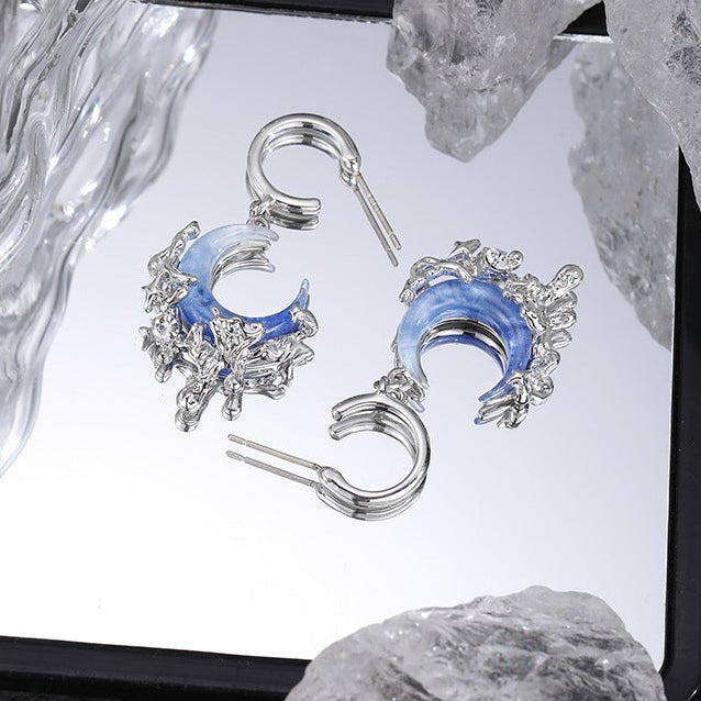 Y2K Blue Moon Rhinestone Dangle Earrings For Columbina