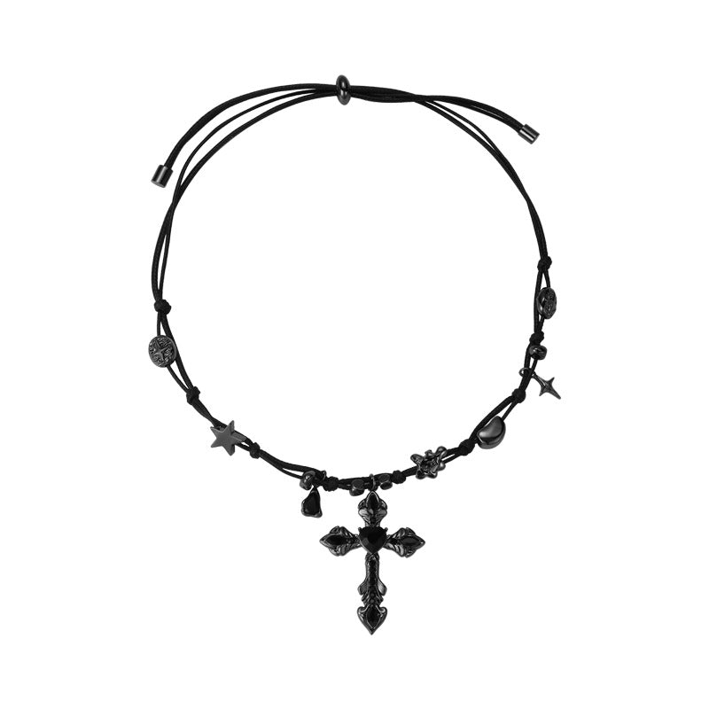 Gothic Black Cross Adjustable Cord Necklaces