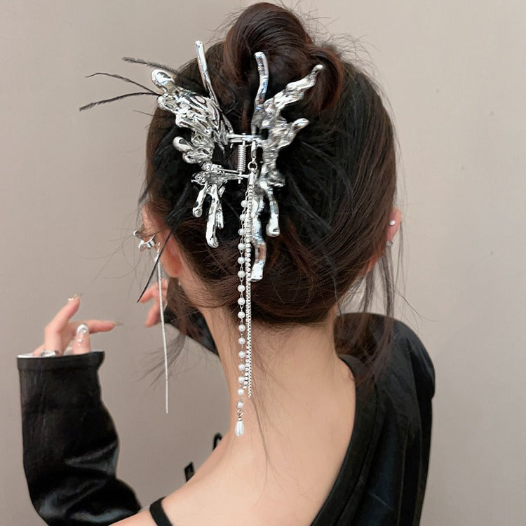 Sweet Girl Feather Metal Butterfly Hair clip