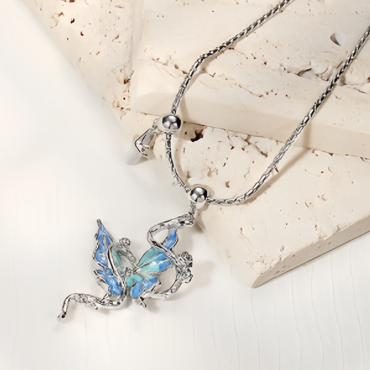 Y2K Style Blue Butterfly & Snake Necklace