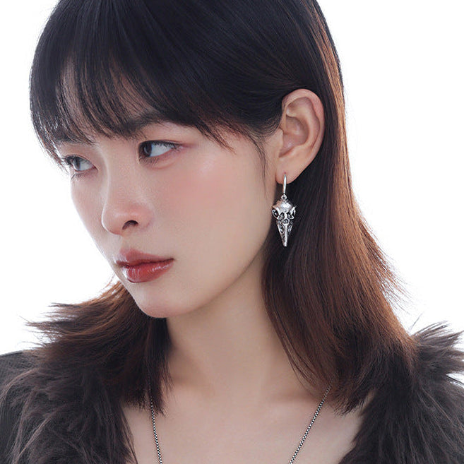 Goth Dark Raven Skull Hoop Earrings