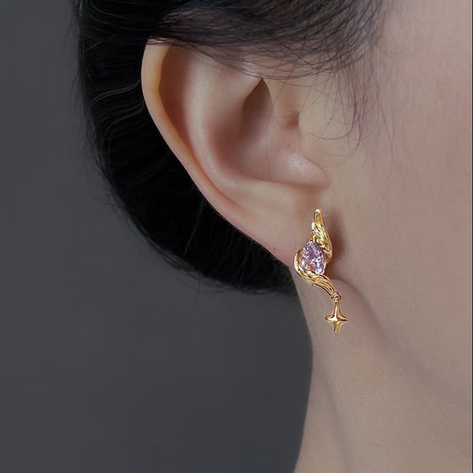 Robin Inspired Angel Wing Purple Zircon Stud Earrings