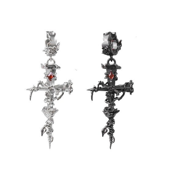 Goth Unisex Thorn Rose Cross Hoop Earrings